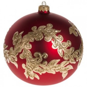 Boule de Noel verre rouge décorations or 15cm