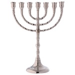 Chandelier Menorah 7 bras laiton argenté 25 cm - 150x150