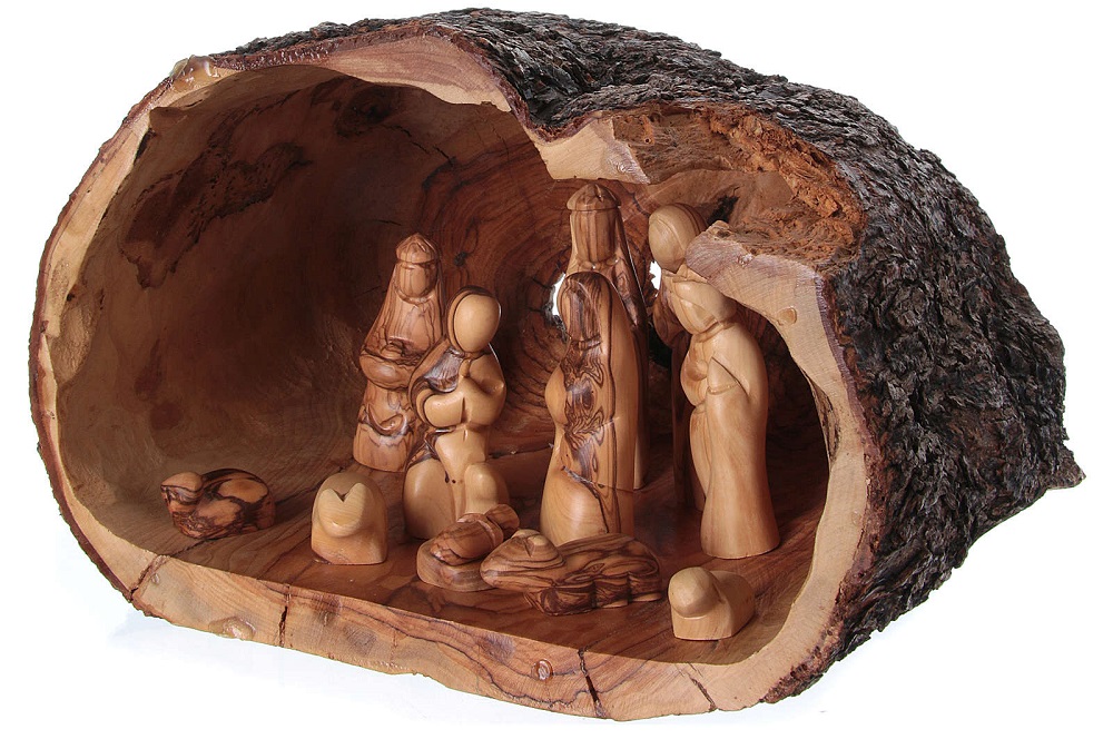 Crèche complète avec grotte olivier de Bethléem 20x30x20 cm 