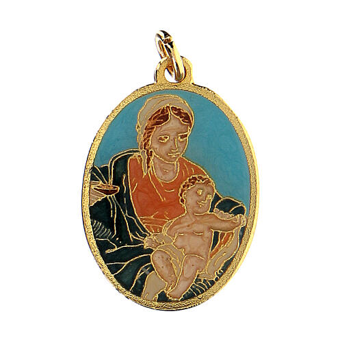 medaille vierge a lenfant turquoise