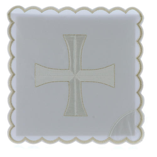 service linge autel coton broderie croix blanche argent