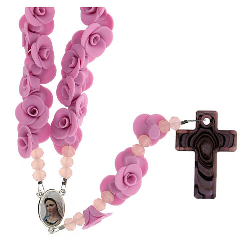 Chapelet Medjugorje roses lilas croix verre Murano