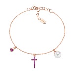 Bracelet AMEN perle croix et zircon mauve argent 925 rosé 150x150