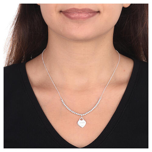 Collier coeur AMEN et perles rondes argent 925