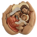 Sainte Famille dans les mains bois et couleurs à l'huile 40x40x5 cm 150x150