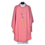 Chasuble liturgique rose 100% polyester Chi-Rho épis raisins 150x150