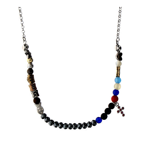 Collier Agios Iesus croix zircons rouges