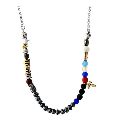 Collier Vie de Jésus pierres et breloques croix dorée argent 925 Agios