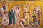 TURIN, ITALY - MARCH 15, 2017: The symbolic fresco of patriarchs Moses, Joseph, Abraham and Josue in church Chiesa di San Dalmazzo by Enrico Reffo and Luigi Guglielmino (1916)