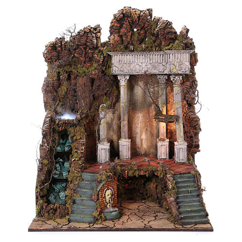 Décor crèche de Naples de 10-12-14 cm avec chute d'eau et EFFET BROUILLARD 105x80x60 cm