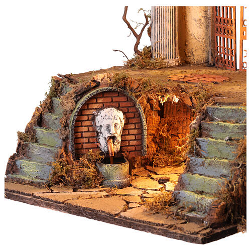 Décor crèche napolitaine entrée palais avec fontaine 70x40x40 cm