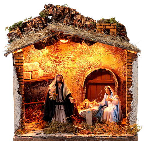 cabane de la Nativité avec lumière et mouvement pour crèche napolitaine 15 cm