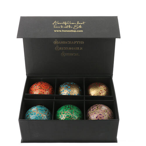 Luxury box boules sapin Noël 6 pcs colorées papier mâché 80 mm