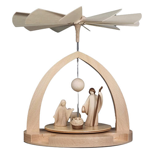 Pyramide Noël bois patiné bicolore Val Gardena Nativité Aram avec mouton