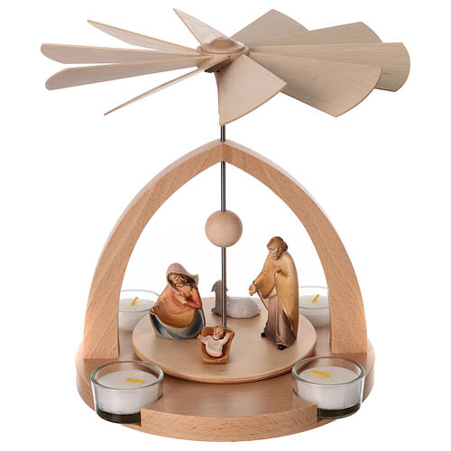 Pyramide Noël bois Val Gardena Nativité Kaledos colorée