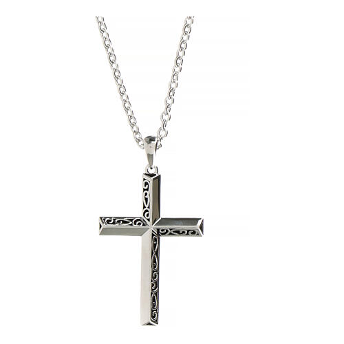 Collier argent unisexe croix broderie bijoux Amen
