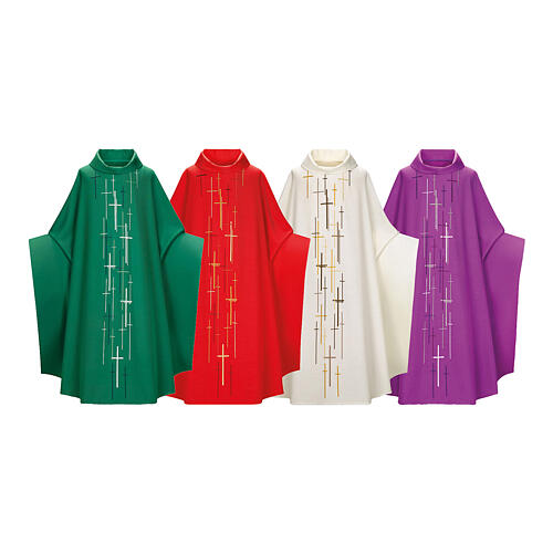 Chasuble Slabbinck avec col roulé et croix brodées à la machine